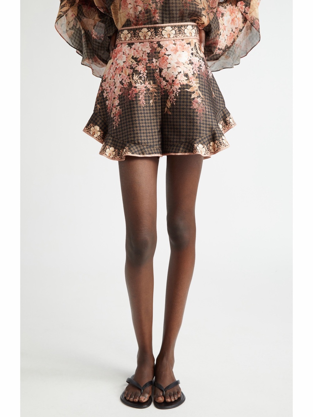 Zimmermann Illuminate Flutter Black Floral Silk & Cotton Shorts US 6 NWT Summer